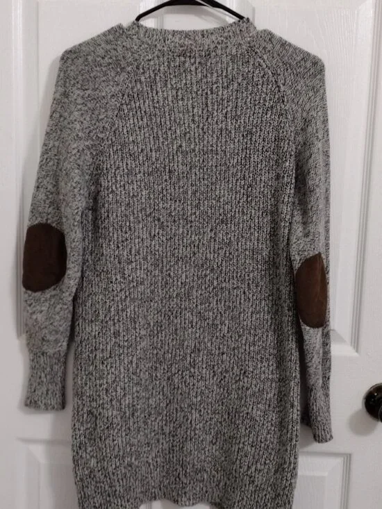 RDI Marled Knit Open Cardigan Size M Gray Elbow Patch Cozy Layering Sweater - Picture 9 of 13